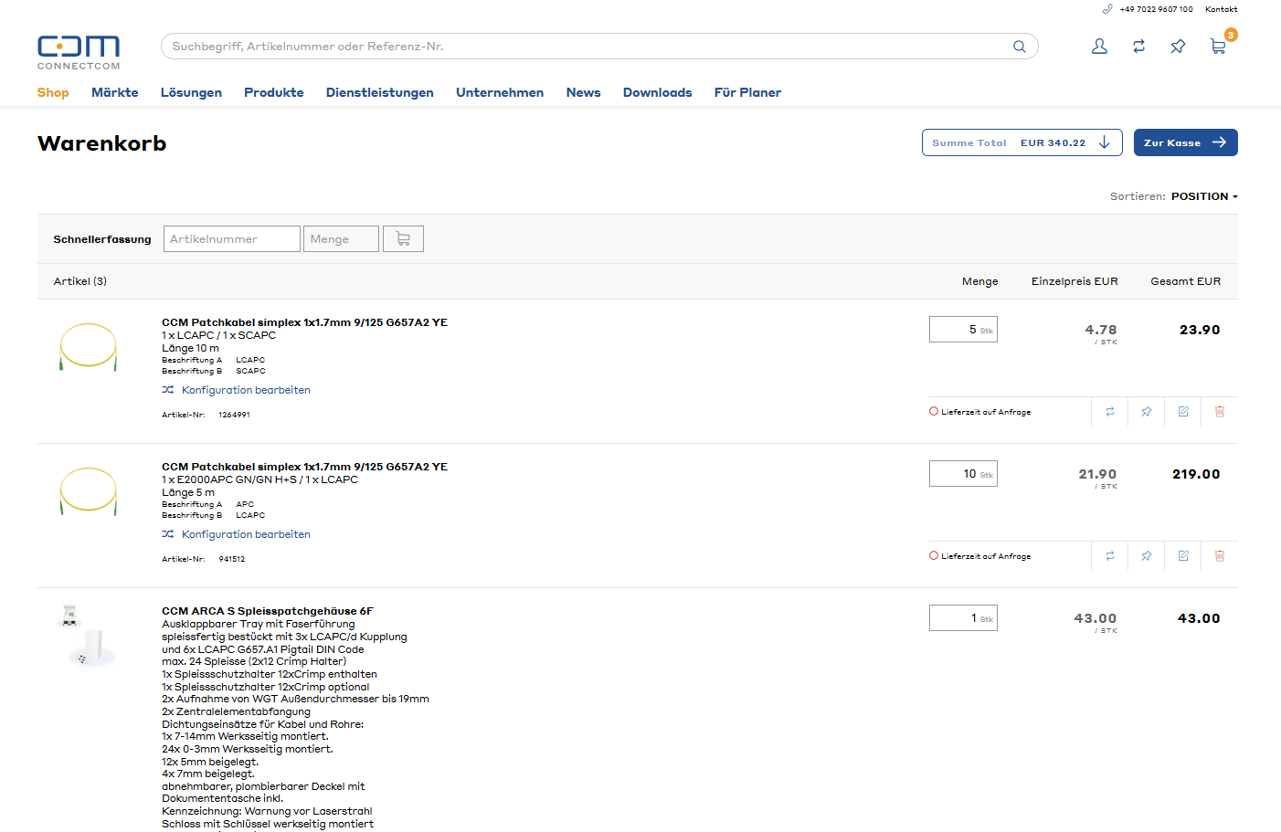 CCM Webshop Warenkorb