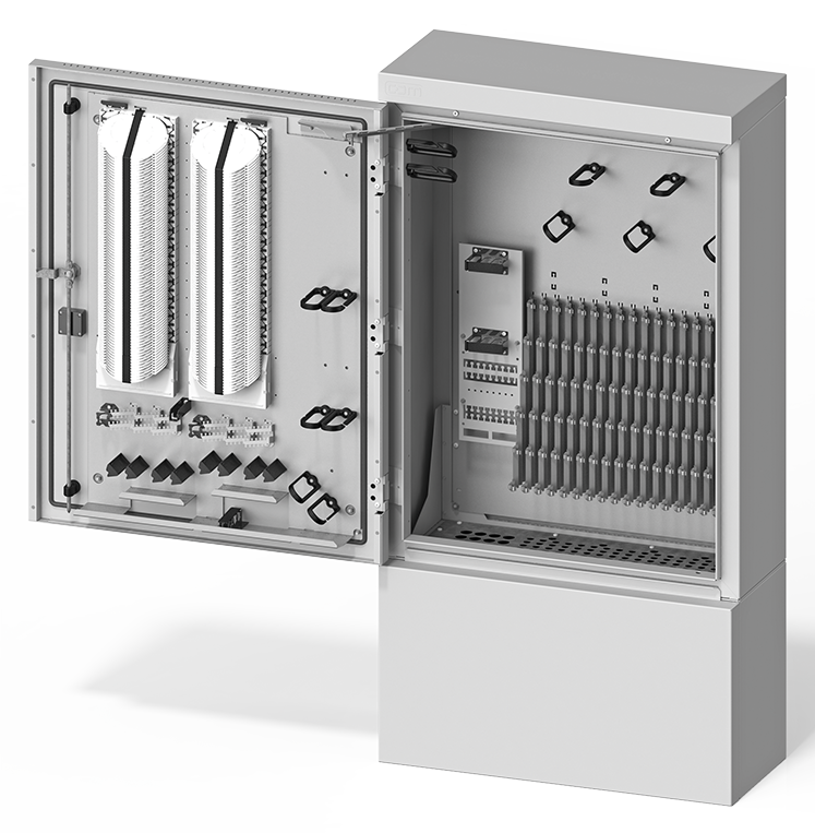 Netzverteilergehäuse Aluminium NVt AL 80-T mit Spleißkassetten in der Türe